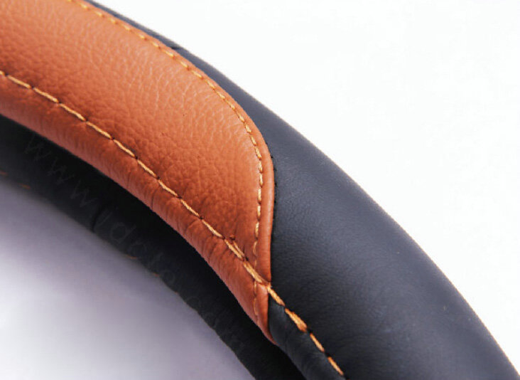 Quality Car Steering Wheel Covers Genuine Leather 15 Inch 38CM - Black Red