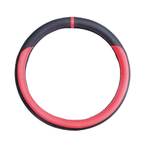 Quality Car Steering Wheel Covers Genuine Leather 15 Inch 38CM - Black Red