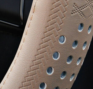 Quality Car Steering Wheel Wrap Genuine Leather 15 Inch 38CM - Beige