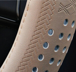 Quality Car Steering Wheel Wrap Genuine Leather 15 Inch 38CM - Brown