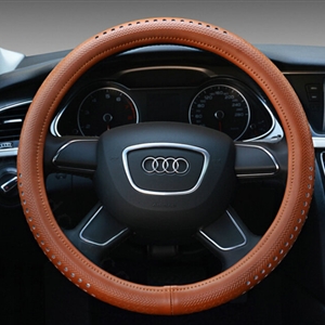 Quality Car Steering Wheel Wrap Genuine Leather 15 Inch 38CM - Brown