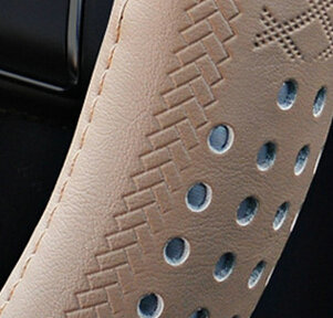 Quality Car Steering Wheel Wrap Genuine Leather 15 Inch 38CM - Grey