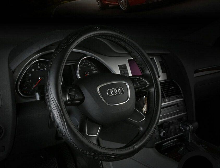 Quality Car Steering Wheels Covers Genuine Leather 15 Inch 38CM - Black