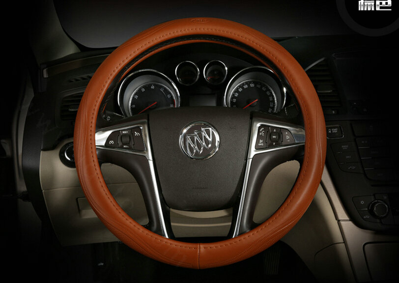 Quality Car Steering Wheels Covers Genuine Leather 15 Inch 38CM - Brown