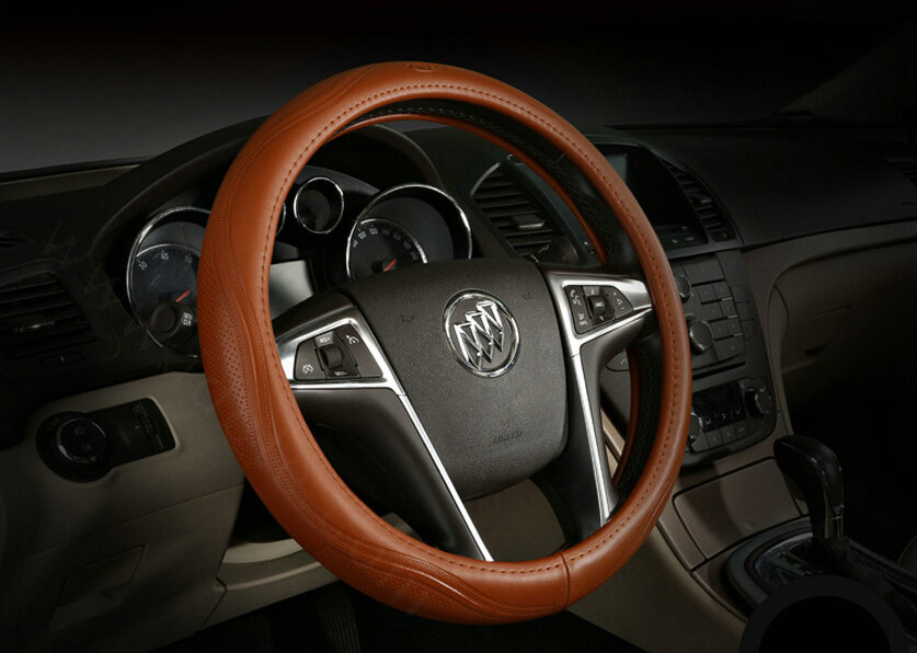 Quality Car Steering Wheels Covers Genuine Leather 15 Inch 38CM - Brown