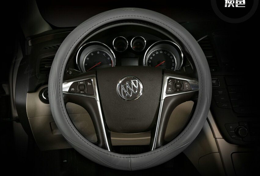 Quality Car Steering Wheels Covers Genuine Leather 15 Inch 38CM - Grey