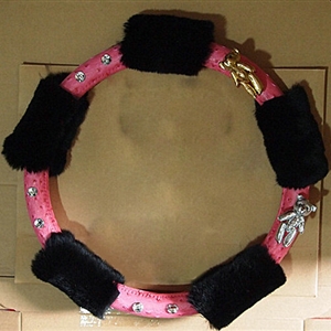 Quality Flower Pink PU Leather Car Steering Wheel Covers Velvet 15 Inch 38CM - Black