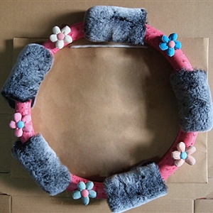 Quality Flower Pink PU Leather Car Steering Wheel Covers Velvet 15 Inch 38CM - Grey