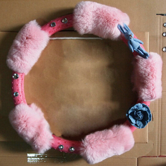 Quality Flower Pink PU Leather Car Steering Wheel Covers Velvet 15 Inch 38CM - Pink