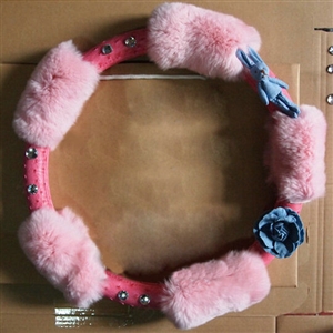 Quality Flower Pink PU Leather Car Steering Wheel Covers Velvet 15 Inch 38CM - Pink