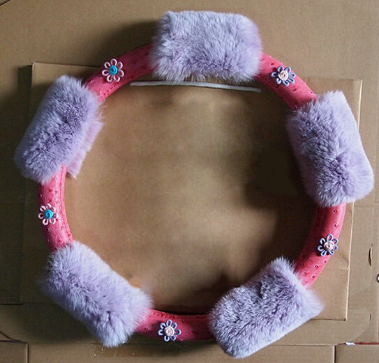 Quality Flower Pink PU Leather Car Steering Wheel Covers Velvet 15 Inch 38CM - Purple