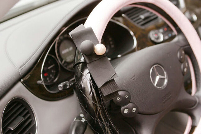 Quality Pearl Bowknot Car Steering Wheel Cover PU Leather 14 Inch 36CM - Pink