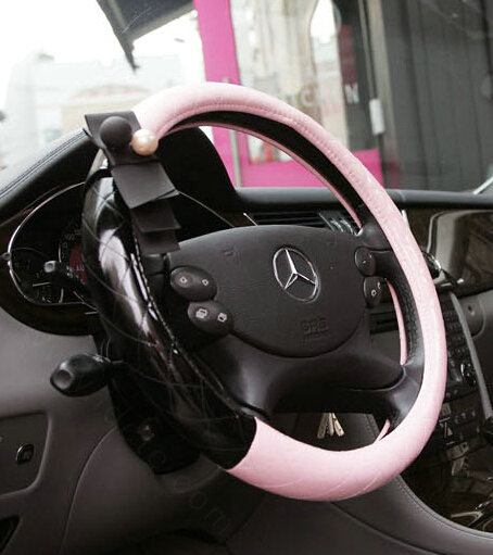 Quality Pearl Bowknot Car Steering Wheel Cover PU Leather 15 Inch 38CM - Pink