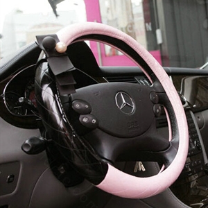 Quality Pearl Bowknot Car Steering Wheel Cover PU Leather 15 Inch 38CM - Pink