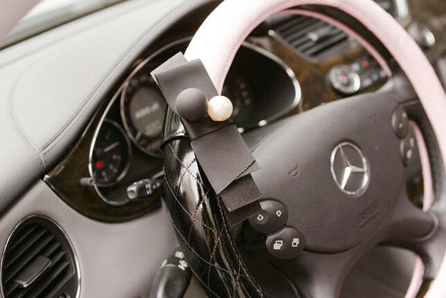 Quality Pearl Bowknot Car Steering Wheel Cover PU Leather 16 Inch 40CM - Pink