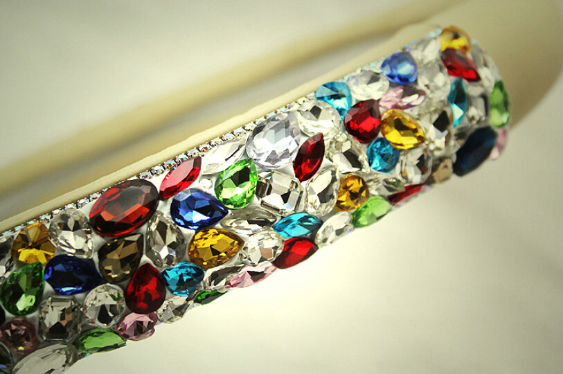 Quality Rhinestone Car Steering Wheel Cover Genuine Leather 15 Inch 38CM - Beige