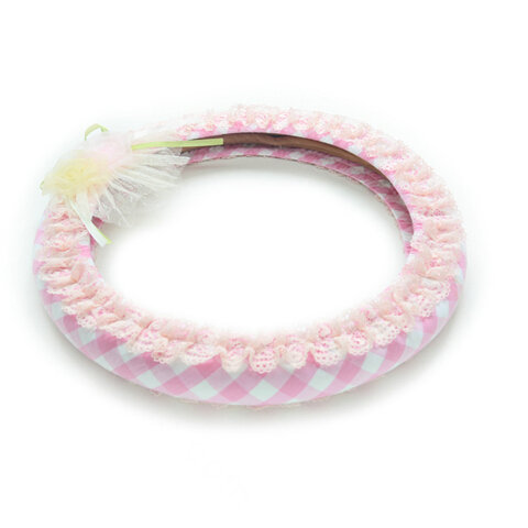 Rhombus Flower Lace Car Steering Wheel Cover Bud Silk Fiber Cloth 15 Inch 38CM - Pink