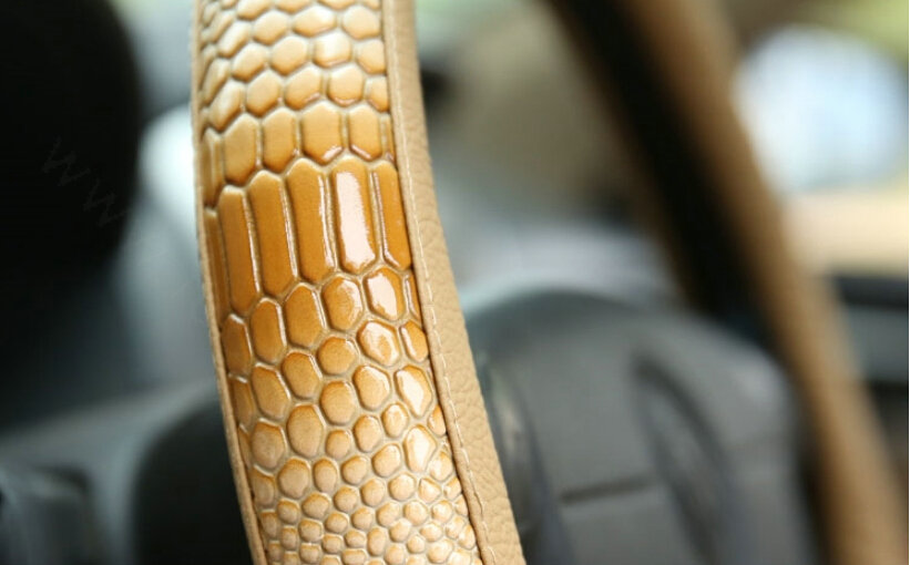 Snake Print Car Steering Wheel Cover Genuine Leather 15 Inch 38CM - Grey