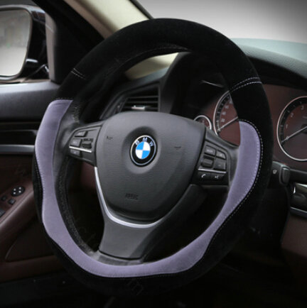 Splicing Auto Steering Wheel Wrap Velvet 15 Inch 38CM - Black Grey