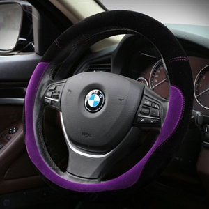 Splicing Auto Steering Wheel Wrap Velvet 15 Inch 38CM - Black Purple