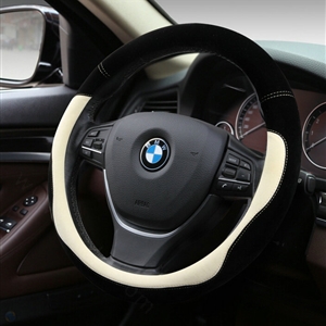 Splicing Auto Steering Wheel Wrap Velvet 15 Inch 38CM - Black White