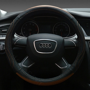 Unique Auto Steering Wheel Wrap Genuine Leather 15 Inch 38CM - Black Brown