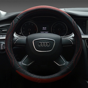Unique Auto Steering Wheel Wrap Genuine Leather 15 Inch 38CM - Black Red