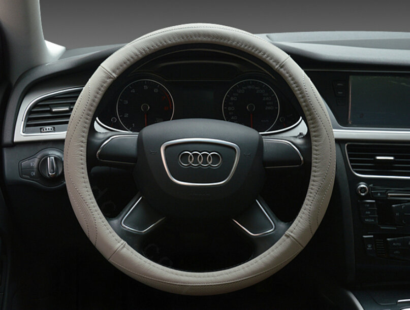 Unique Auto Steering Wheel Wrap Genuine Leather 15 Inch 38CM - Grey