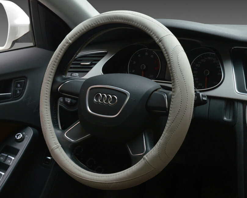 Unique Auto Steering Wheel Wrap Genuine Leather 15 Inch 38CM - Grey