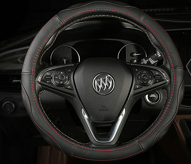 Unique Car Steering Wheel Covers Genuine Leather 15 Inch 38CM - Black Red