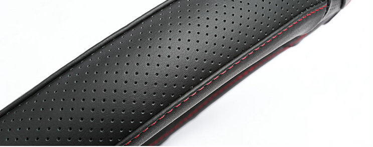 Unique Car Steering Wheel Covers Genuine Leather 15 Inch 38CM - Black Red