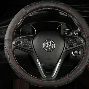 Unique Car Steering Wheel Covers Genuine Leather 15 Inch 38CM - Black Red