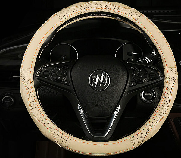 Unique Car Steering Wheel Wrap Genuine Leather 15 Inch 38CM - Beige