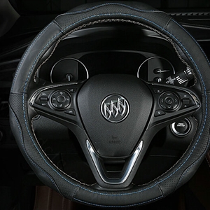 Unique Car Steering Wheel Wrap Genuine Leather 15 Inch 38CM - Black Blue