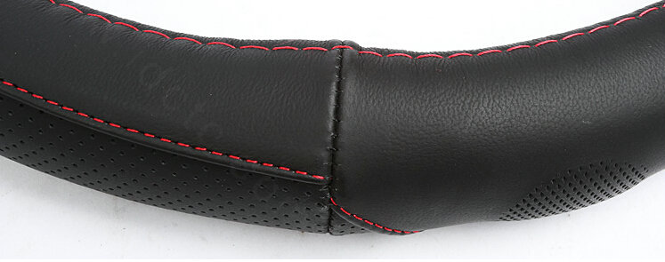 Unique Car Steering Wheel Wrap Genuine Leather 15 Inch 38CM - Black Red