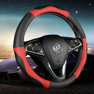 Unique Car Steering Wheel Wrap Genuine Leather 15 Inch 38CM - Black Red
