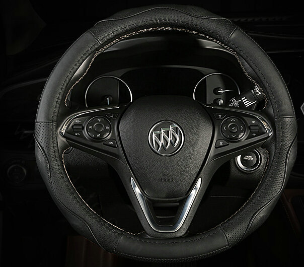 Unique Car Steering Wheel Wrap Genuine Leather 15 Inch 38CM - Black