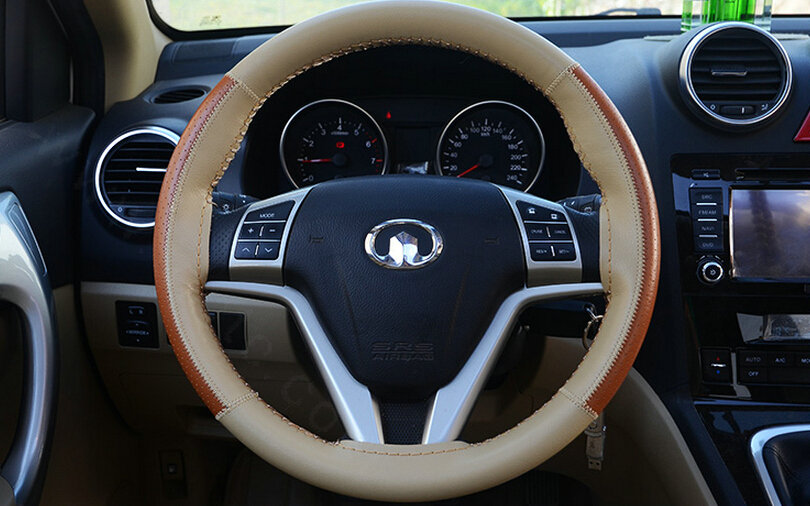 Unique Car Steering Wheels Covers Cowhide Genuine Leather 15 Inch 38CM - Beige Brown
