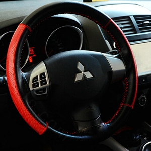 Unique Car Steering Wheels Covers Cowhide Genuine Leather 15 Inch 38CM - Black Red