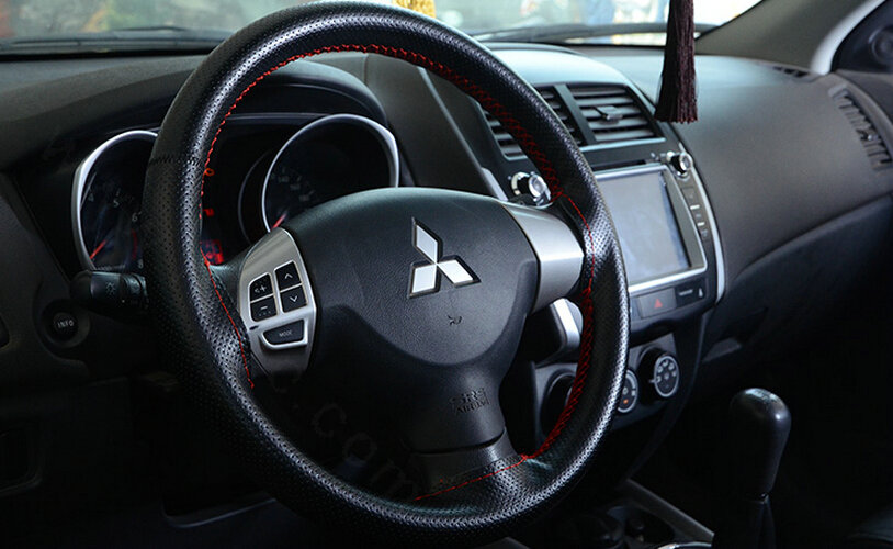 Unique Car Steering Wheels Covers Cowhide Genuine Leather 15 Inch 38CM - Black