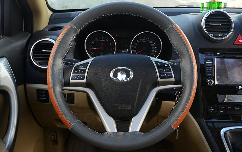 Unique Car Steering Wheels Covers Cowhide Genuine Leather 15 Inch 38CM - Grey Brown