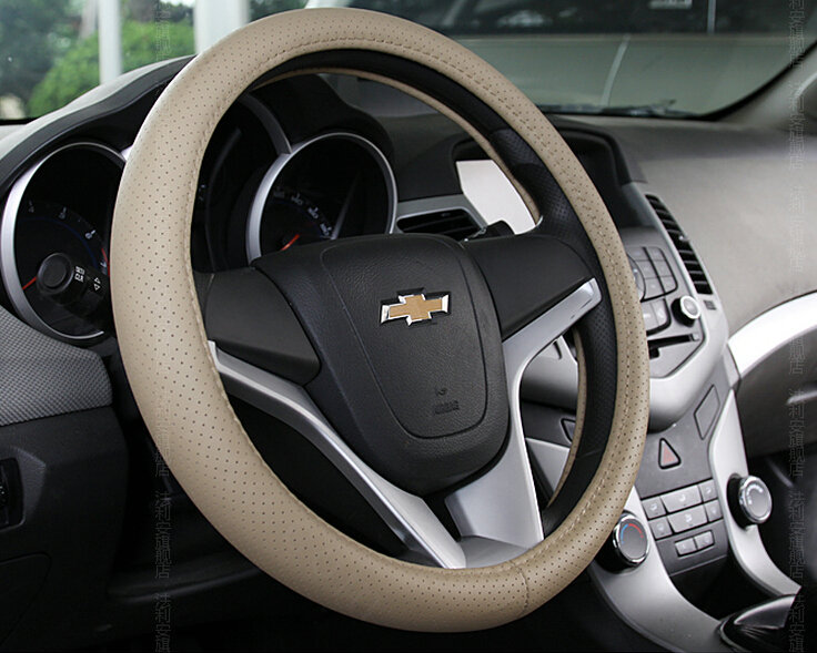 Unique Car Steering Wheels Covers Genuine Leather 15 Inch 38CM - Beige