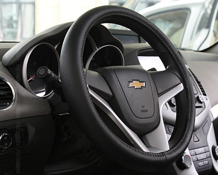 Unique Car Steering Wheels Covers Genuine Leather 15 Inch 38CM - Black