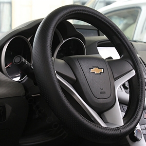 Unique Car Steering Wheels Covers Genuine Leather 15 Inch 38CM - Black