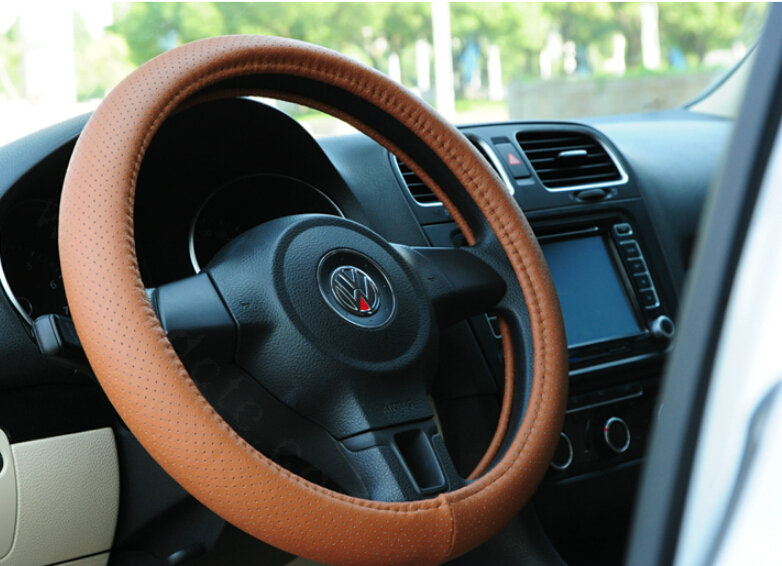 Unique Car Steering Wheels Covers Genuine Leather 15 Inch 38CM - Brown