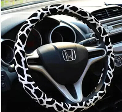 Unique Cow Print Car Steering Wheel Cover Cotton 15 Inch 38CM - White