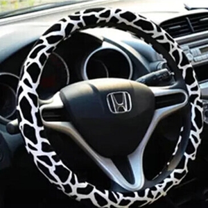 Unique Cow Print Car Steering Wheel Cover Cotton 15 Inch 38CM - White