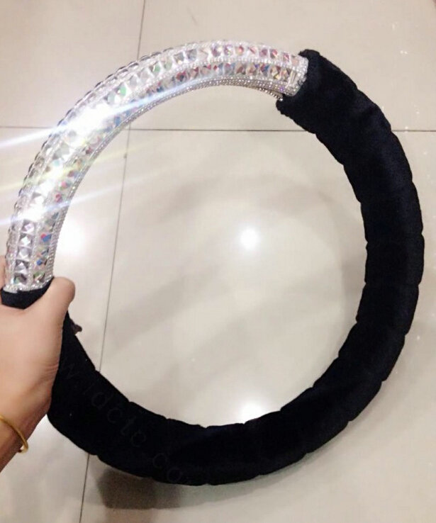 Unique Diamond Car Steering Wheel Covers Velvet 15 Inch 38CM - Black