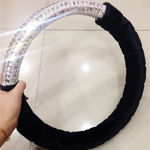 Unique Diamond Car Steering Wheel Covers Velvet 15 Inch 38CM - Black