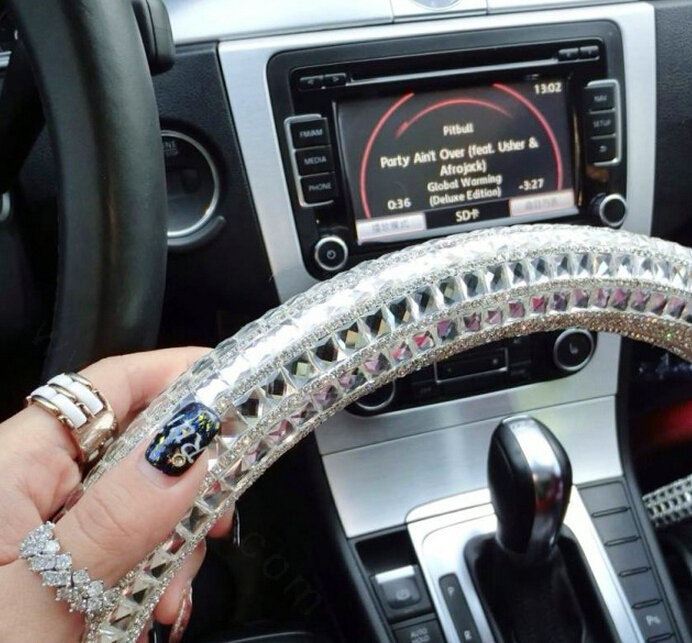 Unique Diamond Car Steering Wheel Covers Velvet 15 Inch 38CM - Purple